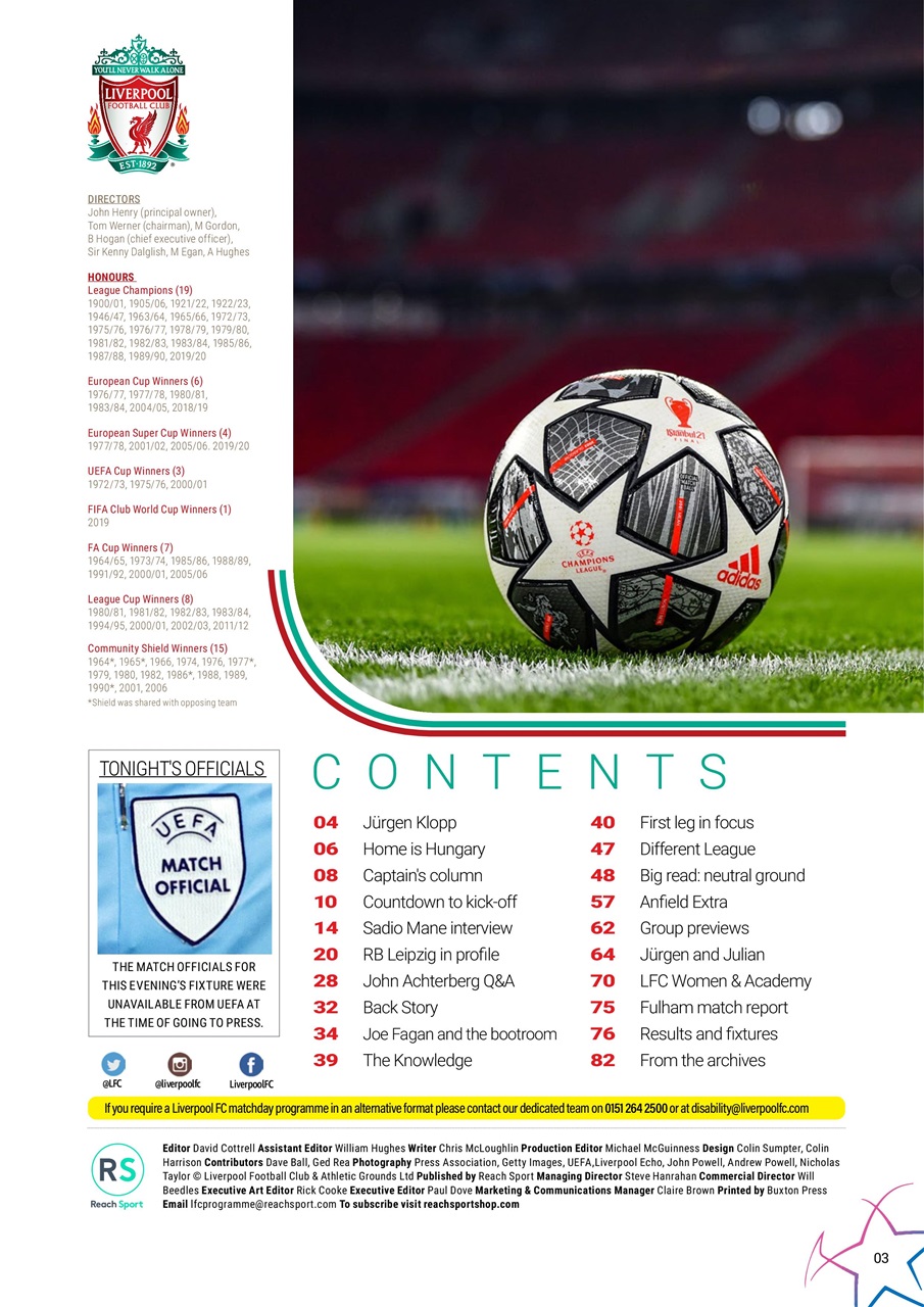 Liverpool FC Programmes Preview Pages