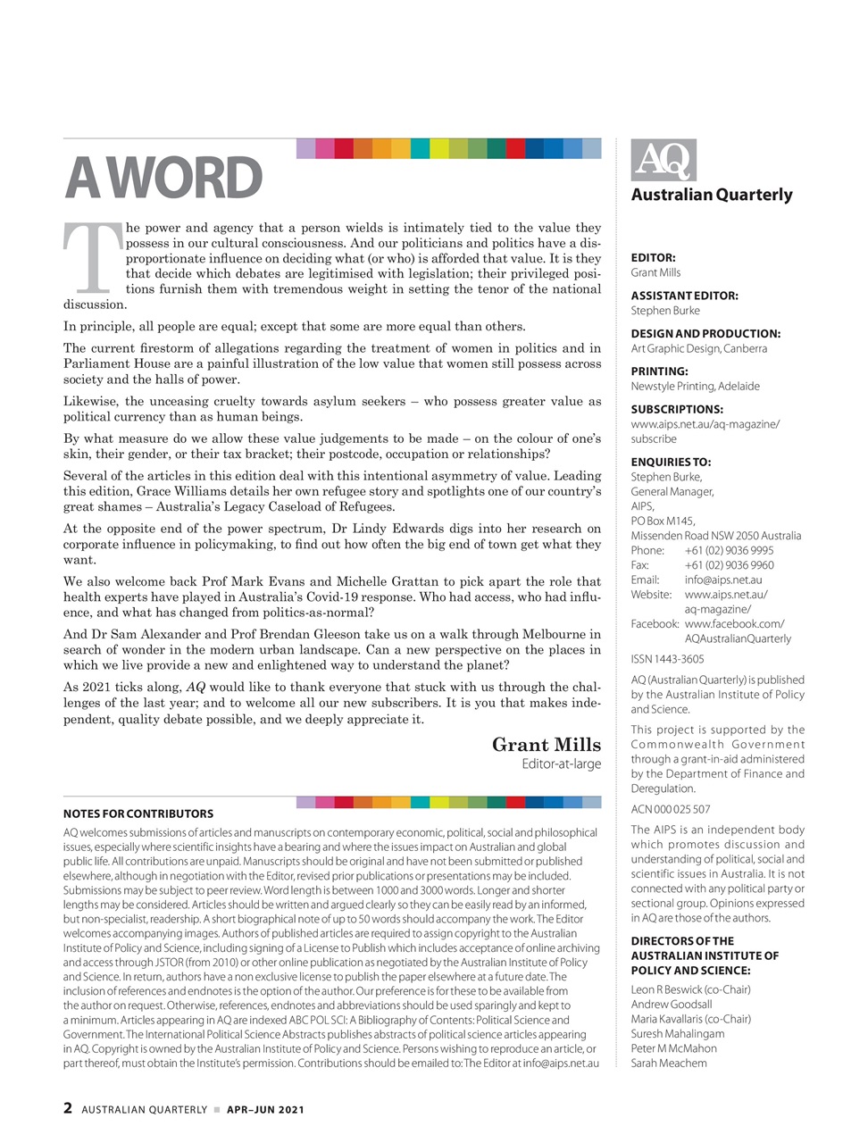 AQ: Australian Quarterly Preview Pages