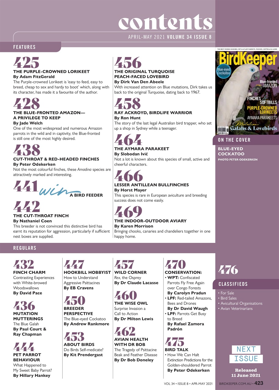 Australian Birdkeeper Magazine Preview Pages