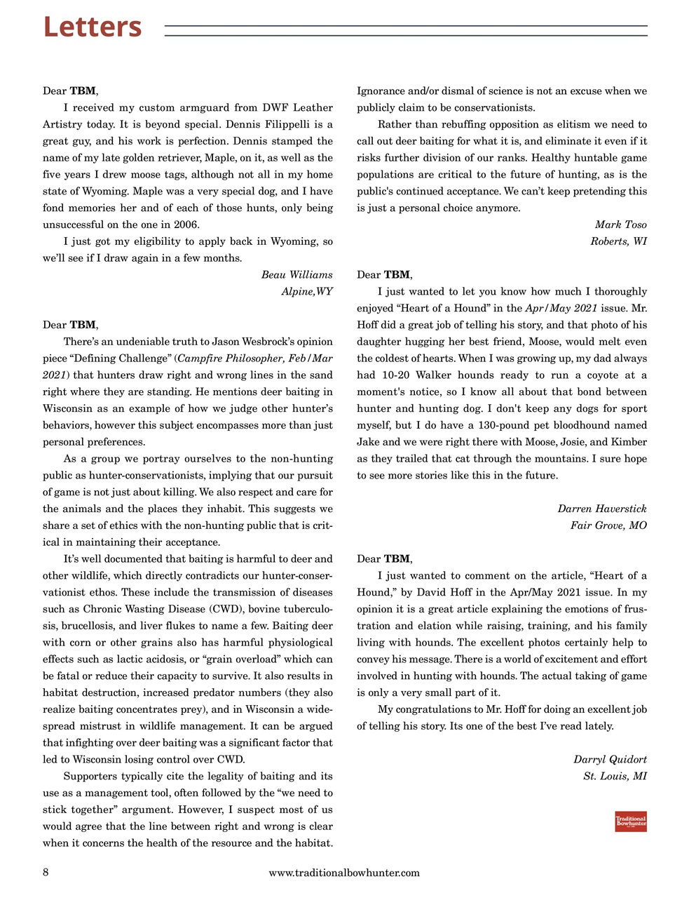 Traditional Bowhunter Magazine Preview Pages