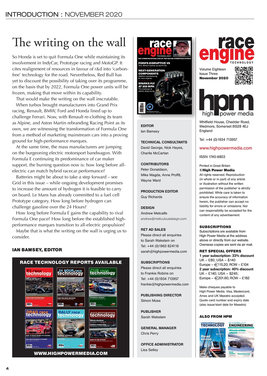 Race Engine Technology Preview Pages