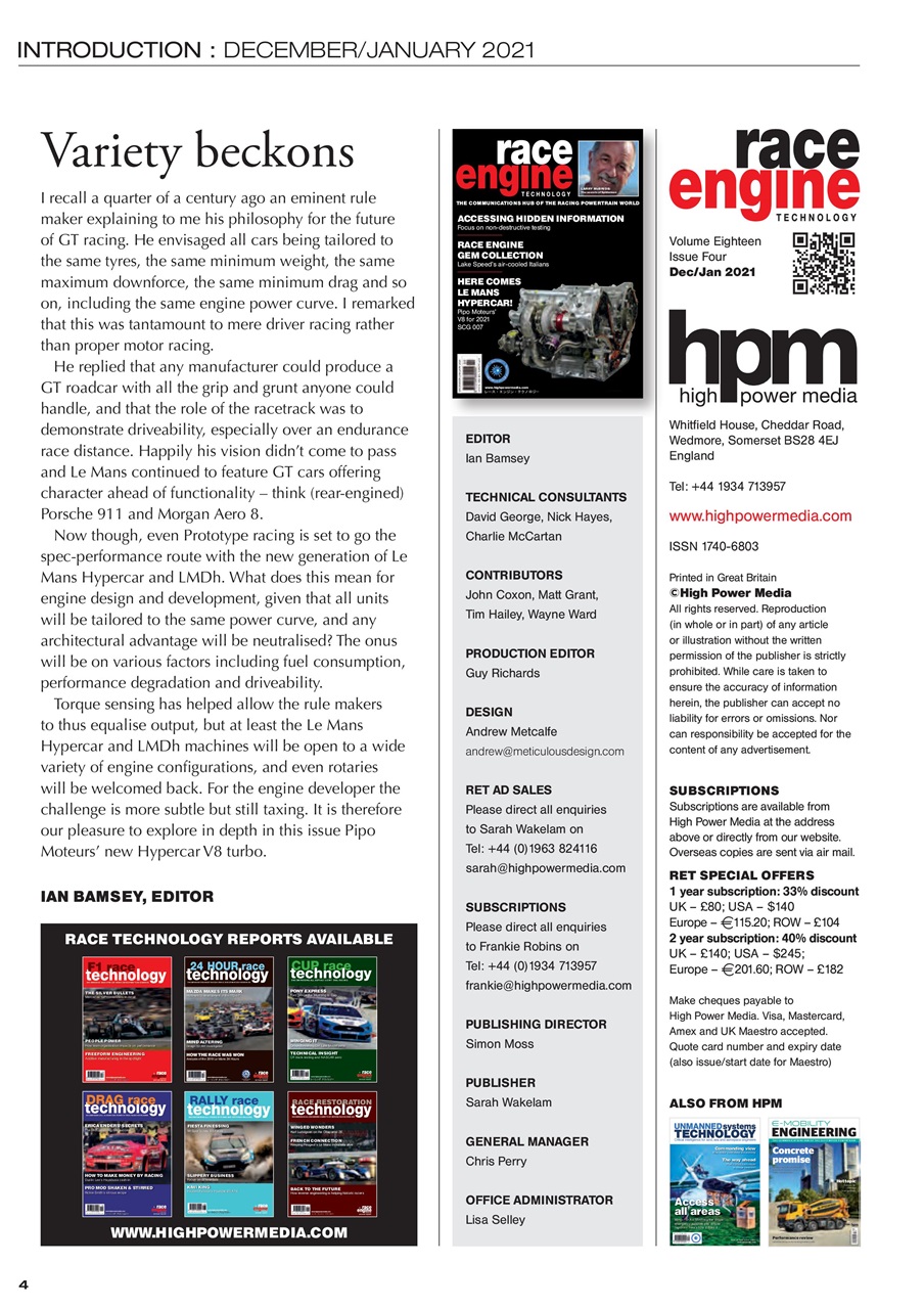 Race Engine Technology Preview Pages