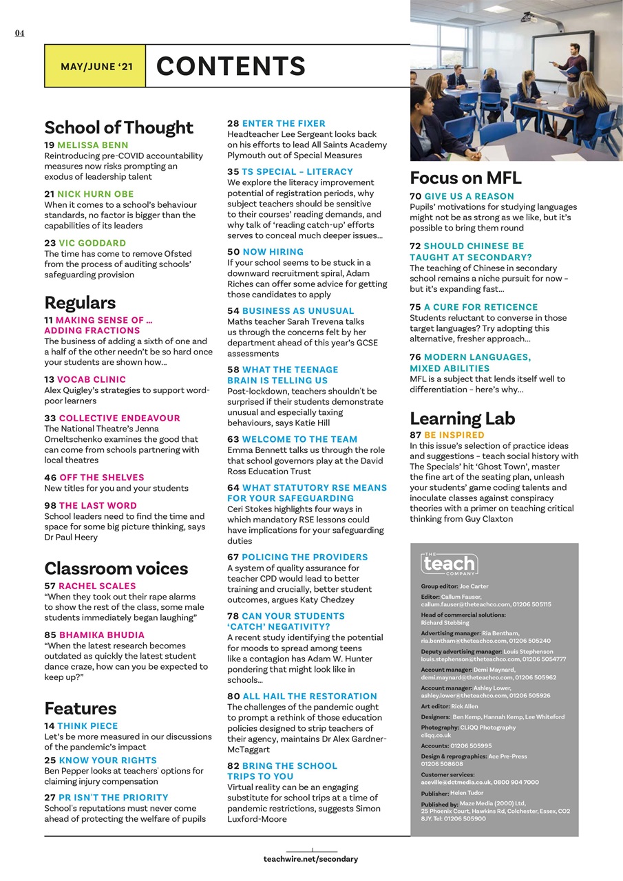 Teach Secondary Preview Pages