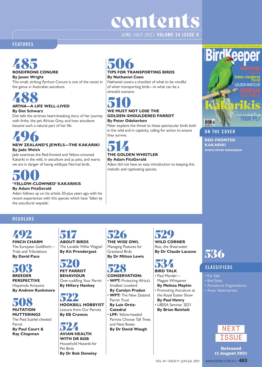 Australian Birdkeeper Magazine Preview Pages