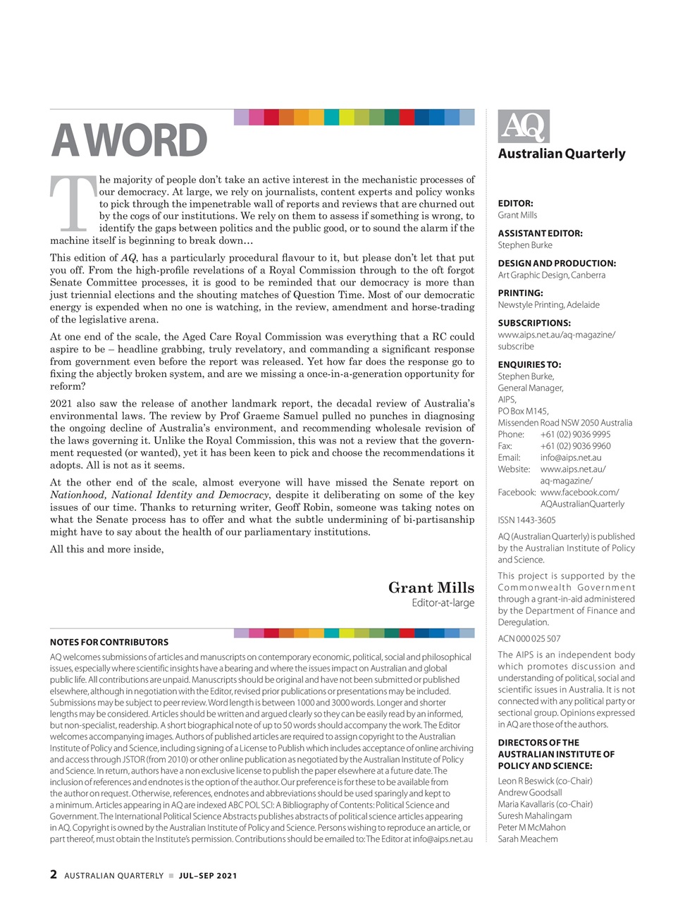AQ: Australian Quarterly Preview Pages