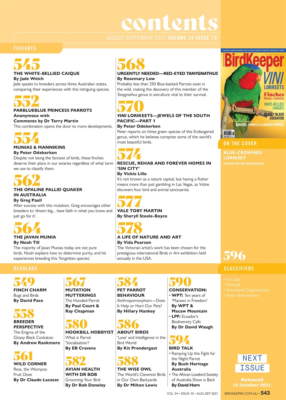 Australian Birdkeeper Magazine Preview Pages