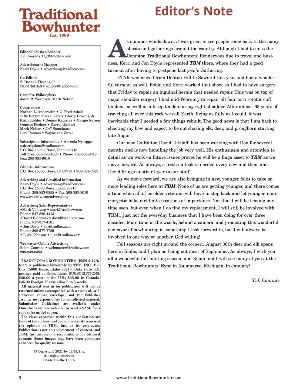 Traditional Bowhunter Magazine Preview Pages