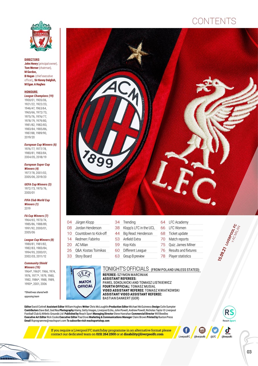 Liverpool FC Programmes Preview Pages