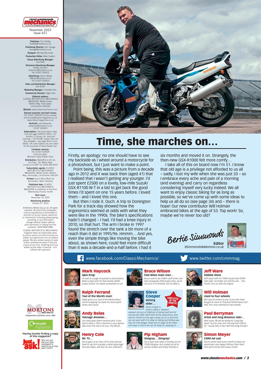 Classic Motorcycle Mechanics Magazine - 421 - November 2022 Back Issue