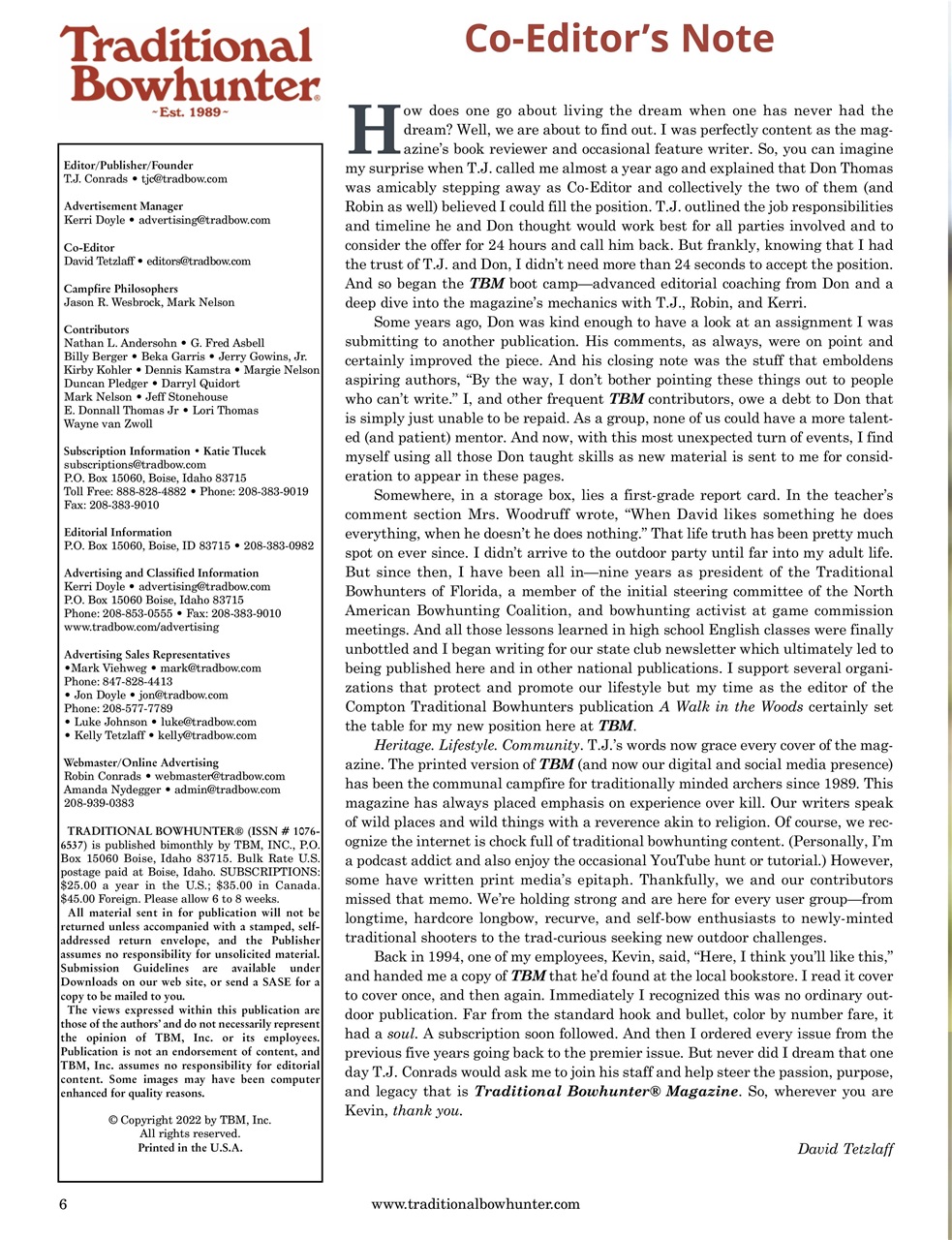 Traditional Bowhunter Magazine Preview Pages