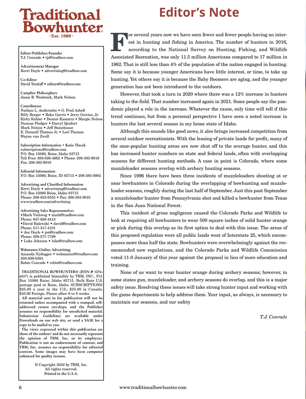 Traditional Bowhunter Magazine Preview Pages