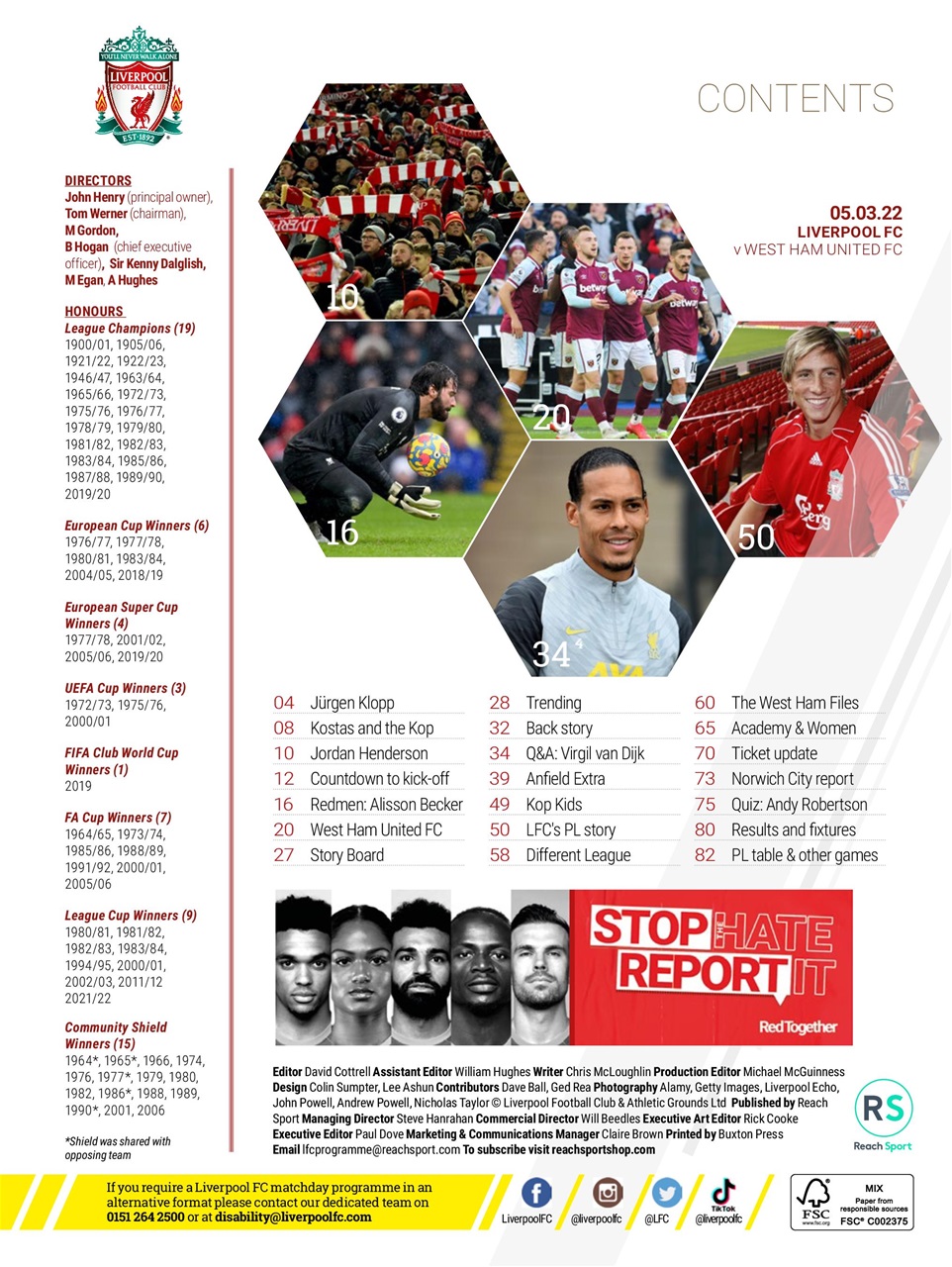 Liverpool FC Programmes Preview Pages