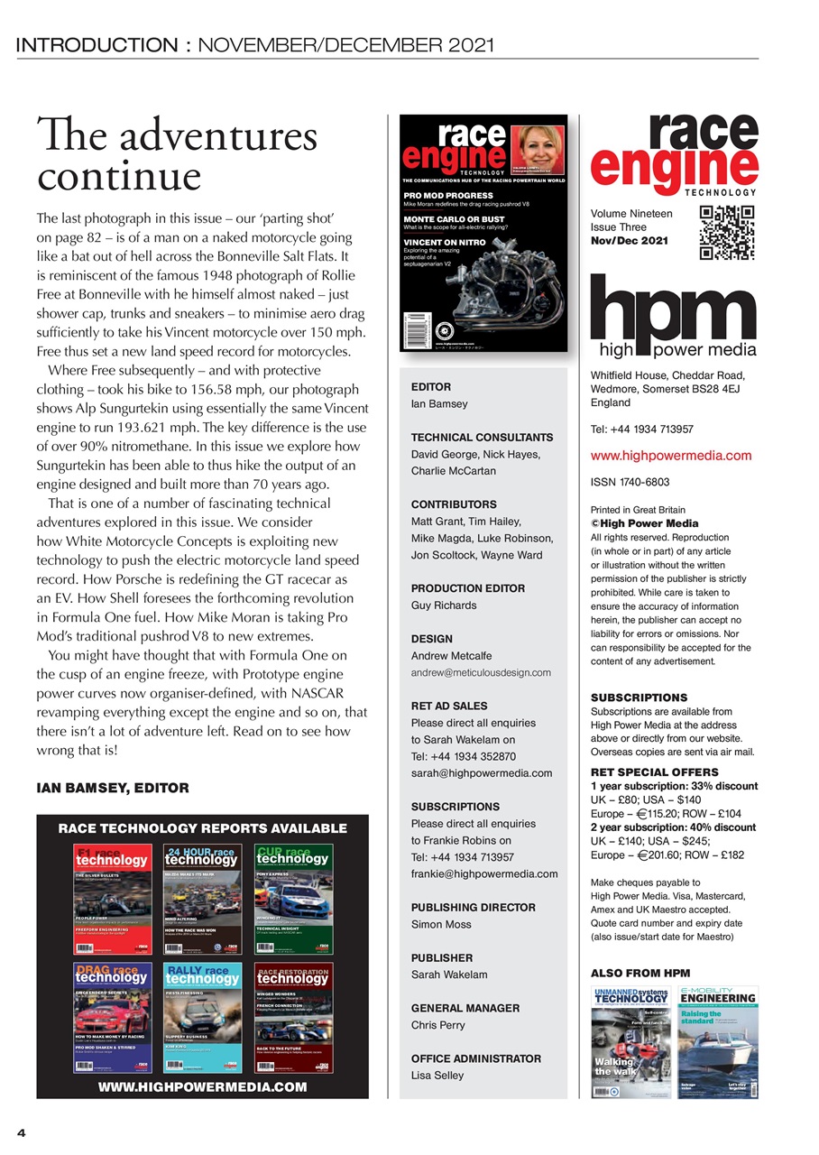 Race Engine Technology Preview Pages