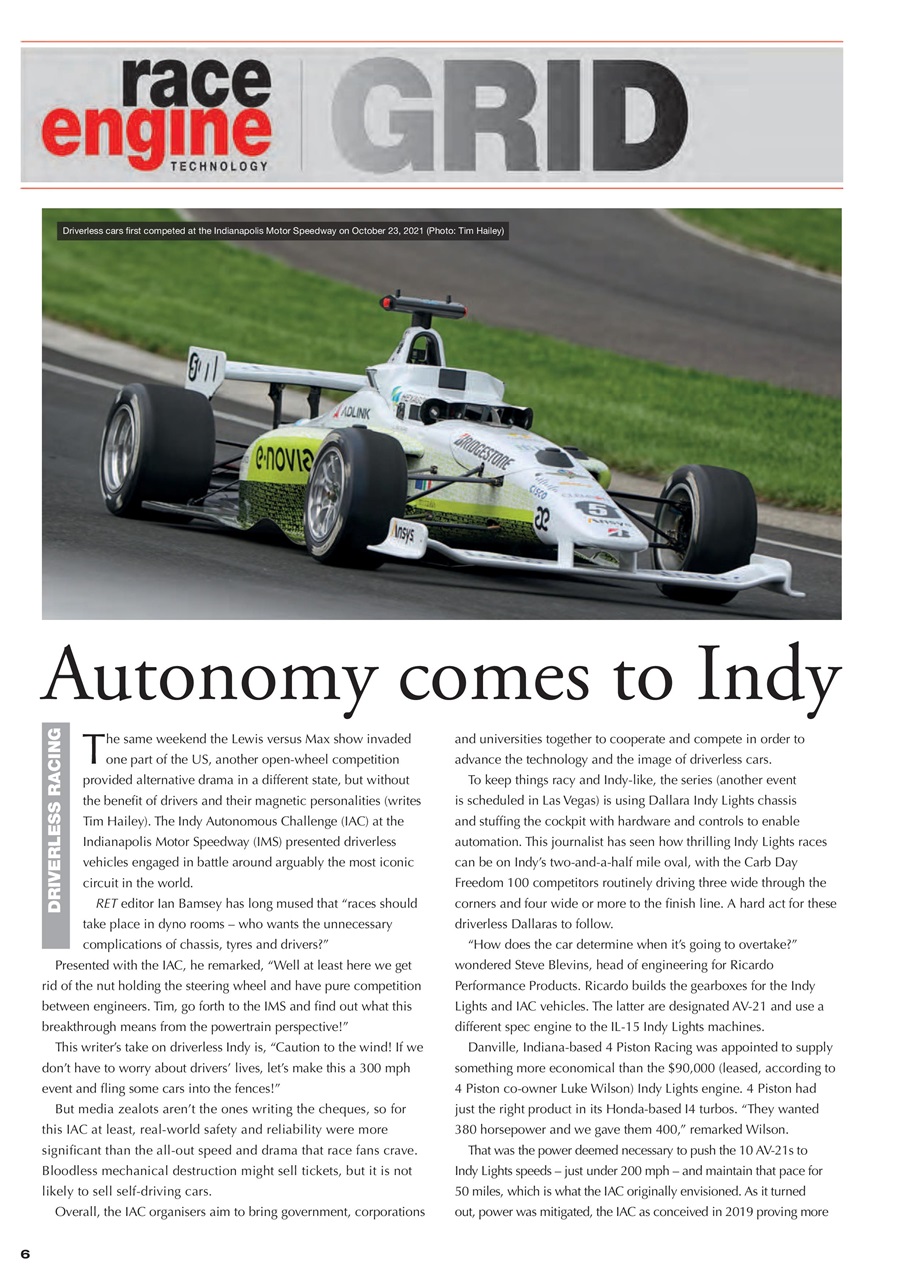 Race Engine Technology Preview Pages