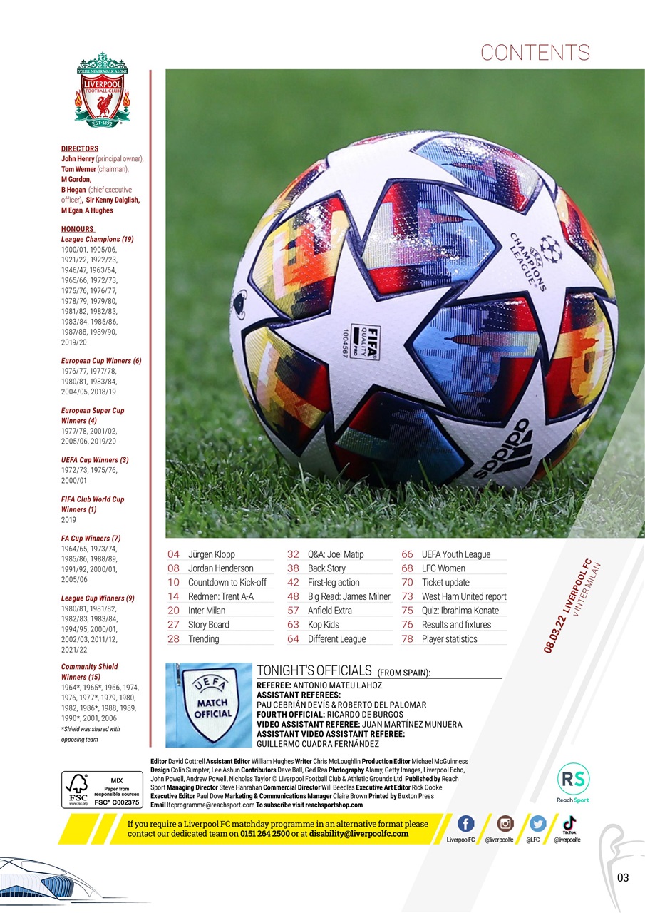 Liverpool FC Programmes Preview Pages