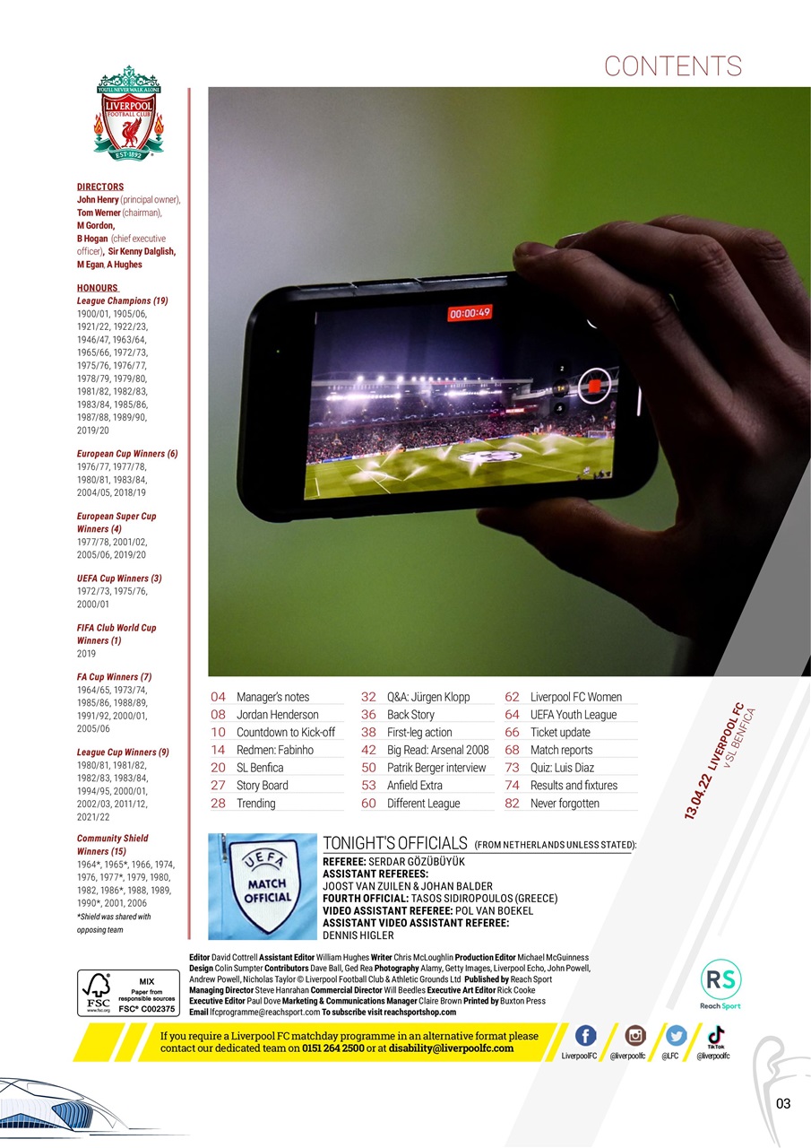 Liverpool FC Programmes Preview Pages