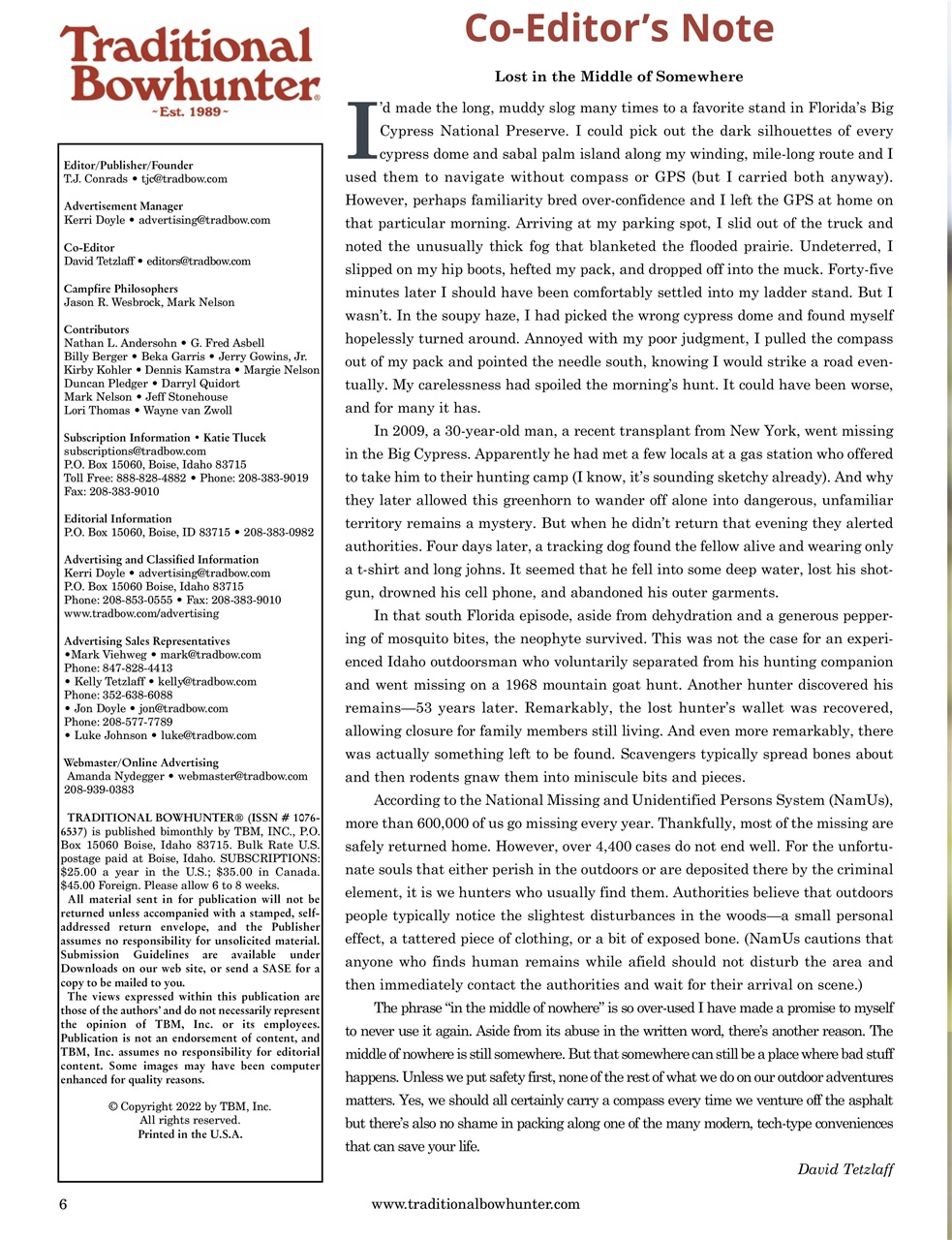 Traditional Bowhunter Magazine Preview Pages