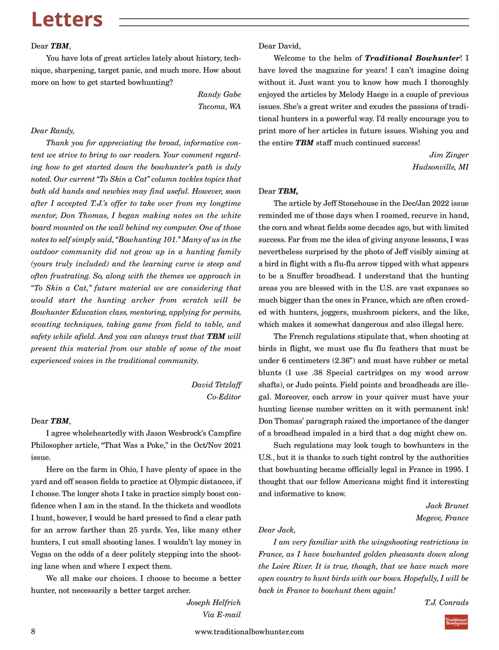 Traditional Bowhunter Magazine Preview Pages