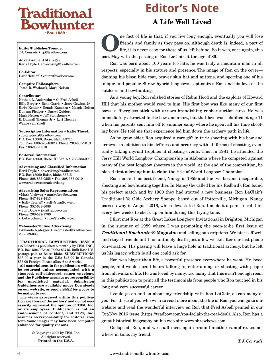 Traditional Bowhunter Magazine Preview Pages