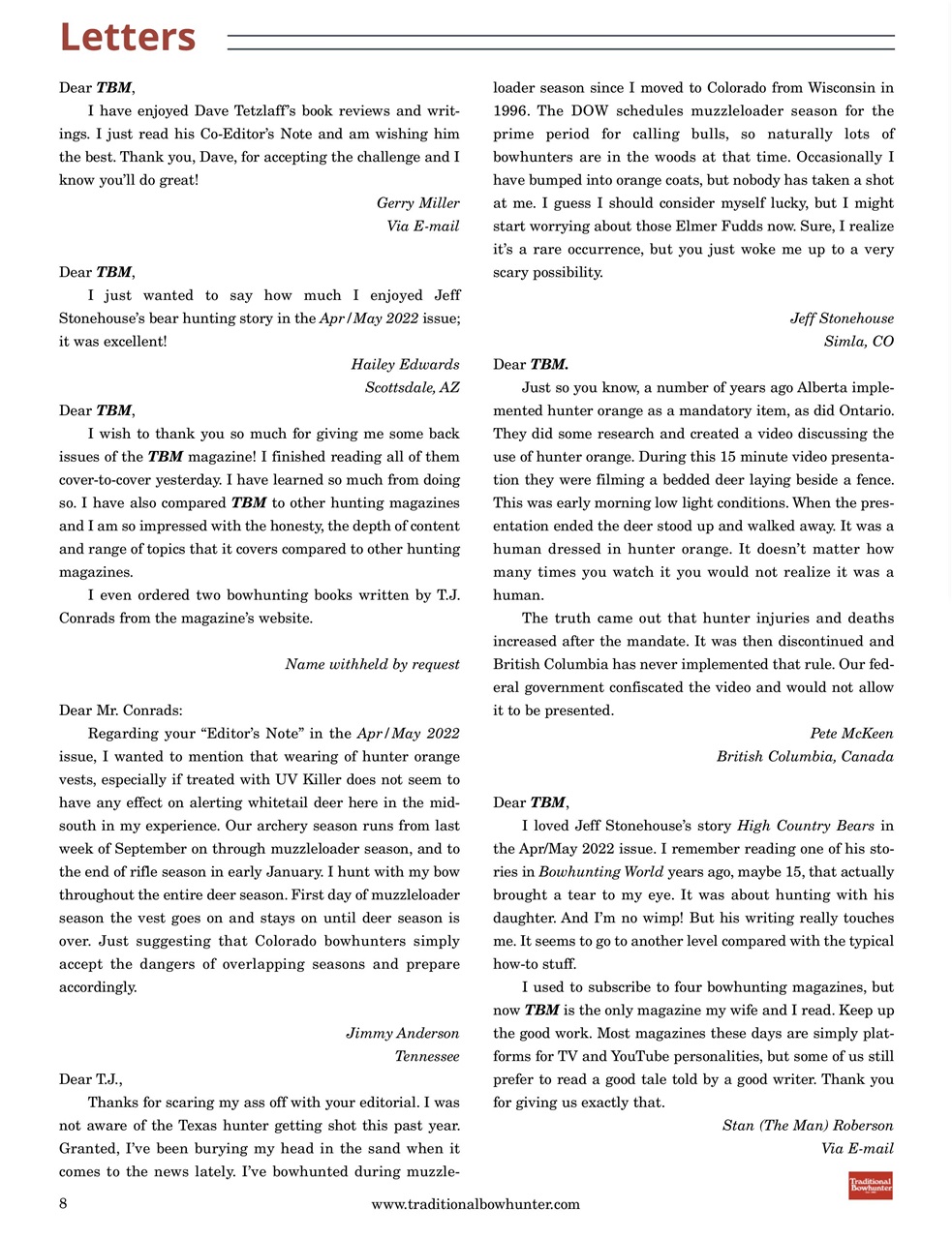 Traditional Bowhunter Magazine Preview Pages