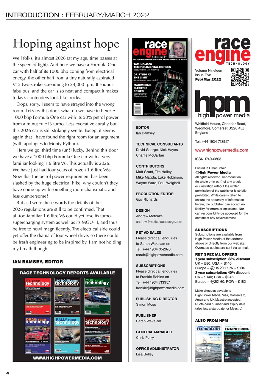 Race Engine Technology Preview Pages