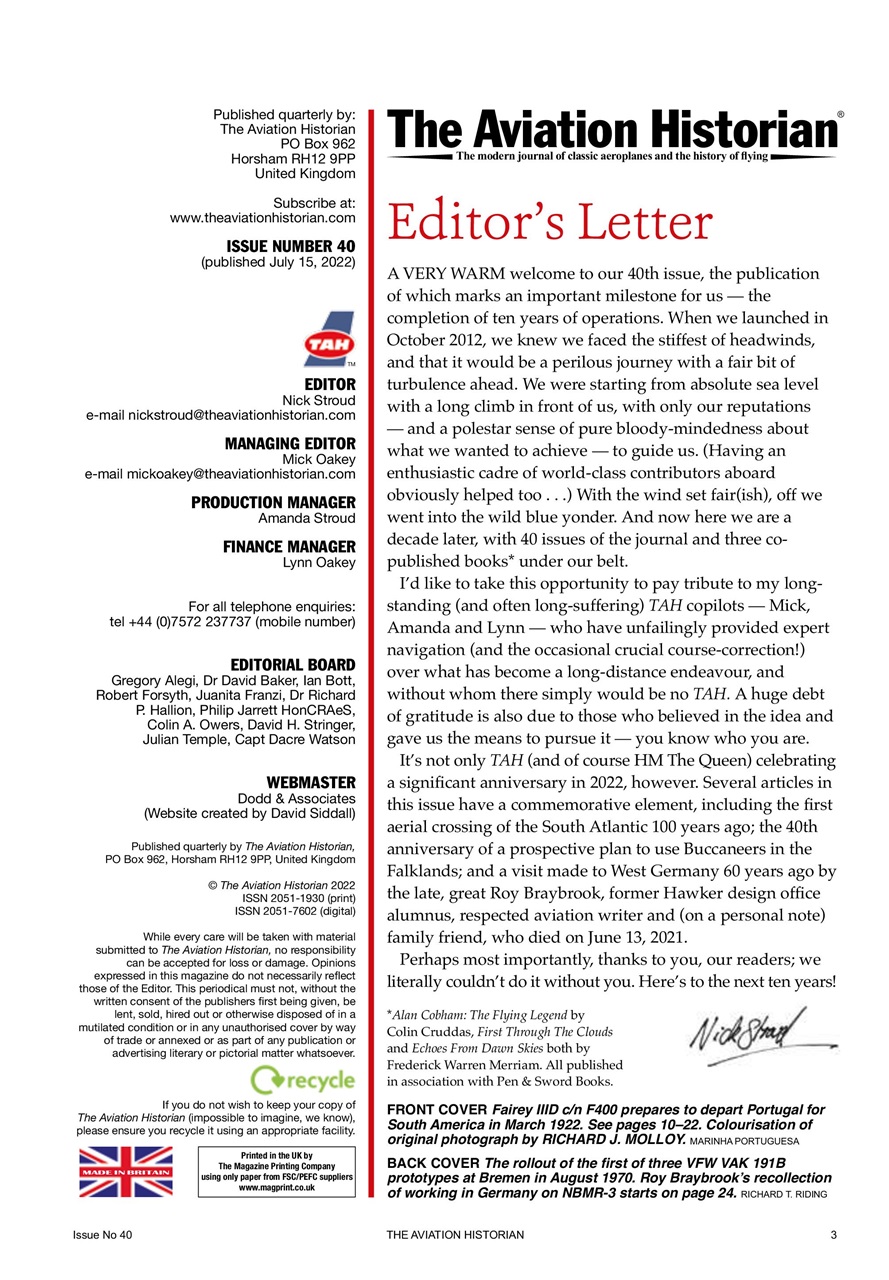 The Aviation Historian Magazine Preview Pages