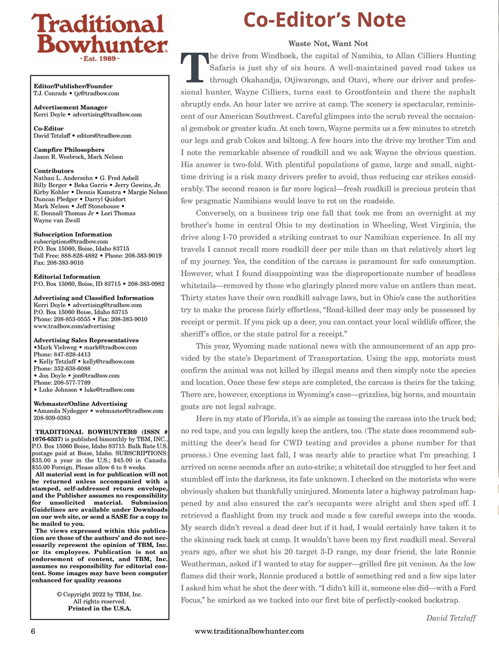 Traditional Bowhunter Magazine Preview Pages