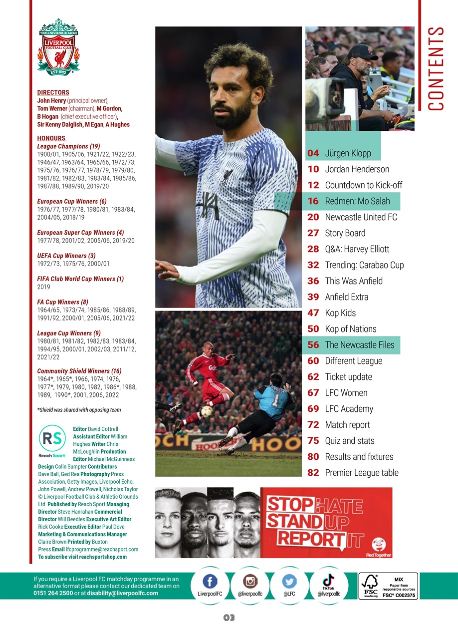 Liverpool FC Programmes Preview Pages