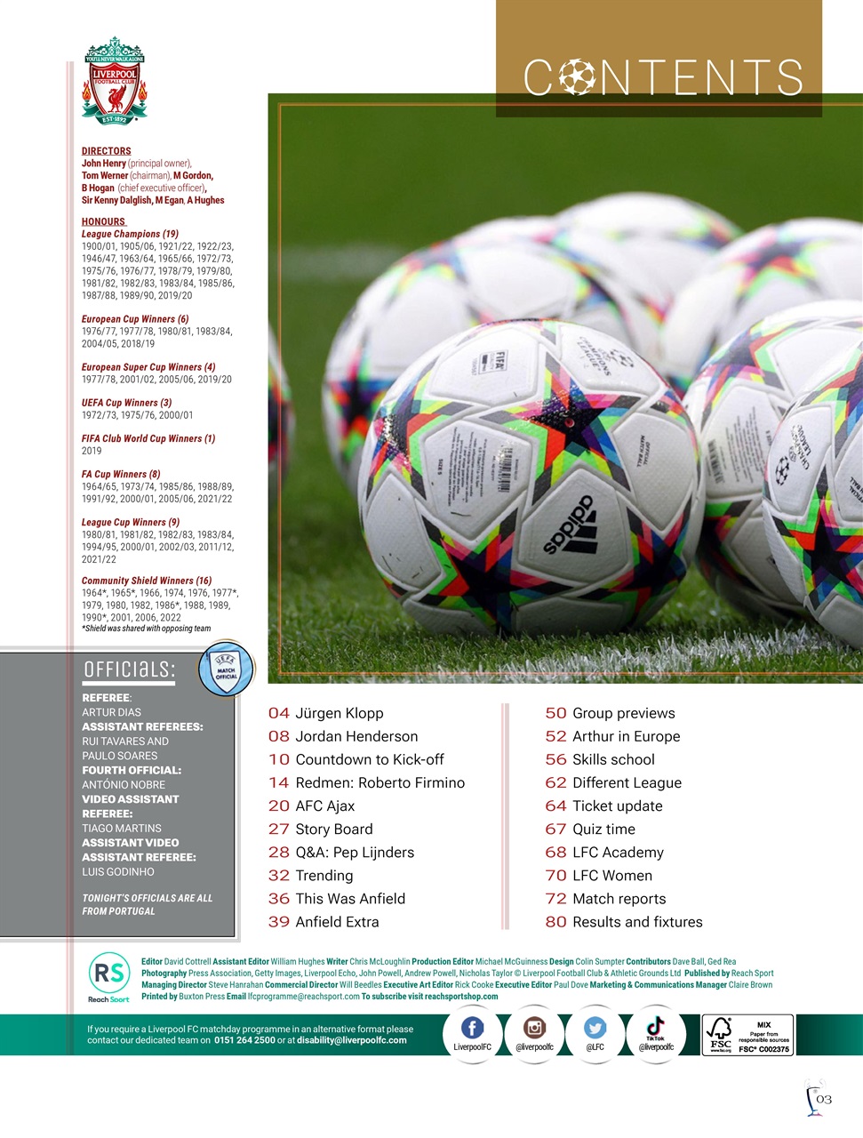 Liverpool FC Programmes Preview Pages