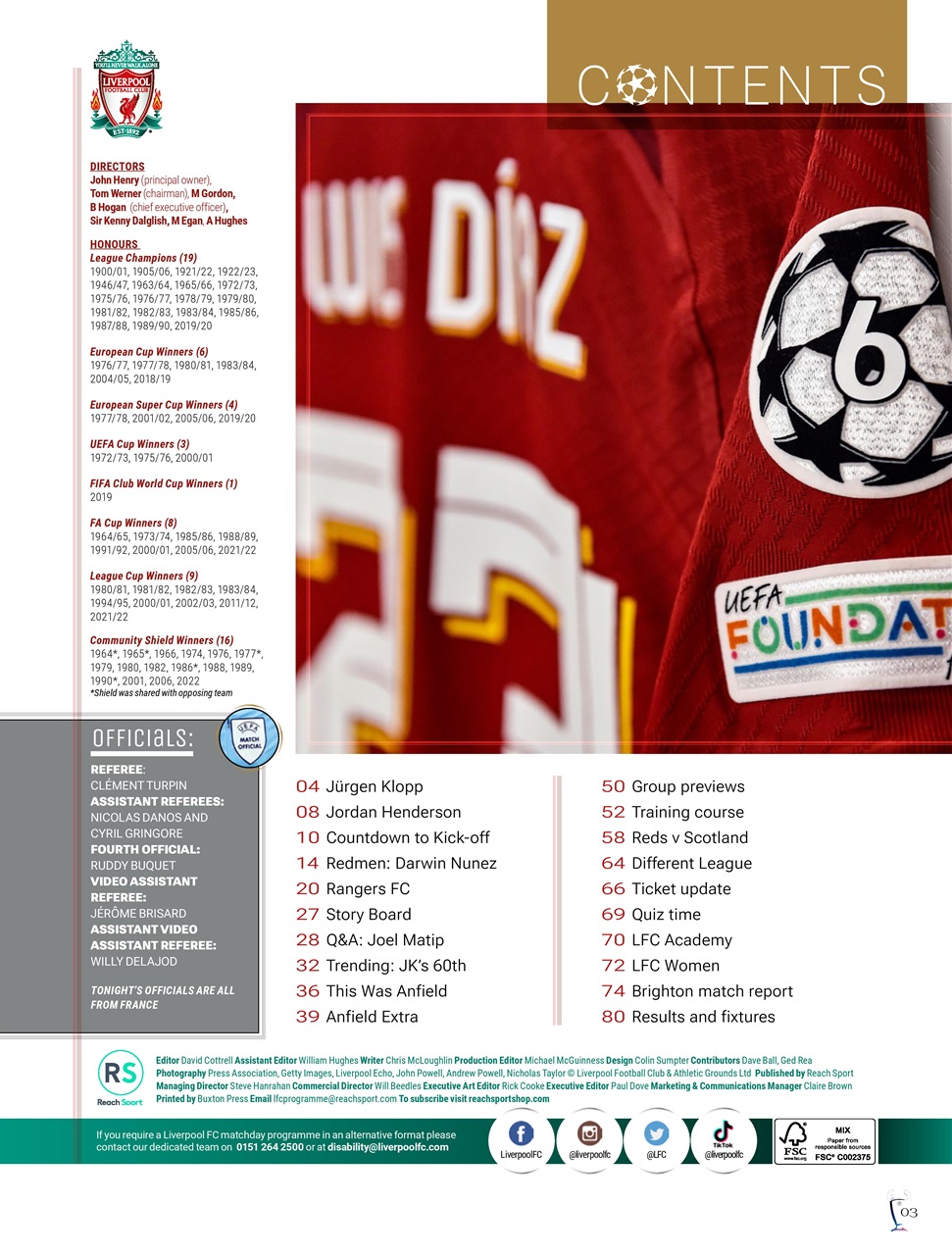 Liverpool FC Programmes Preview Pages