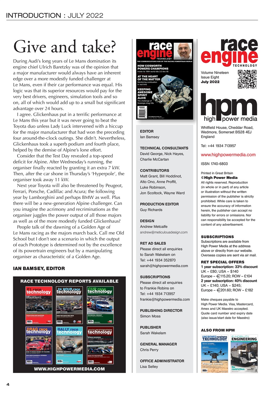 Race Engine Technology Preview Pages