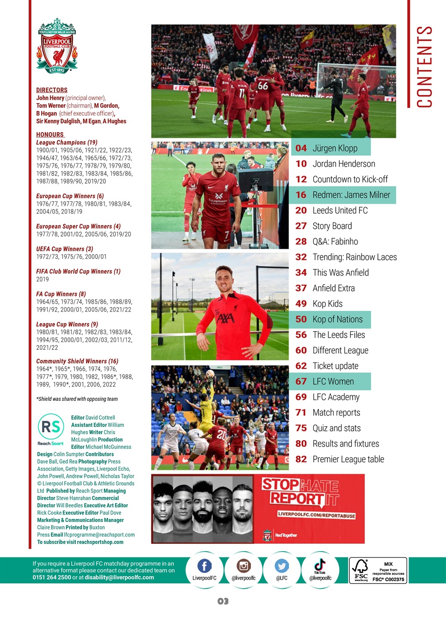 Liverpool FC Programmes Preview Pages