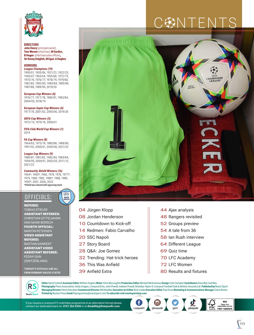 Liverpool FC Programmes Preview Pages