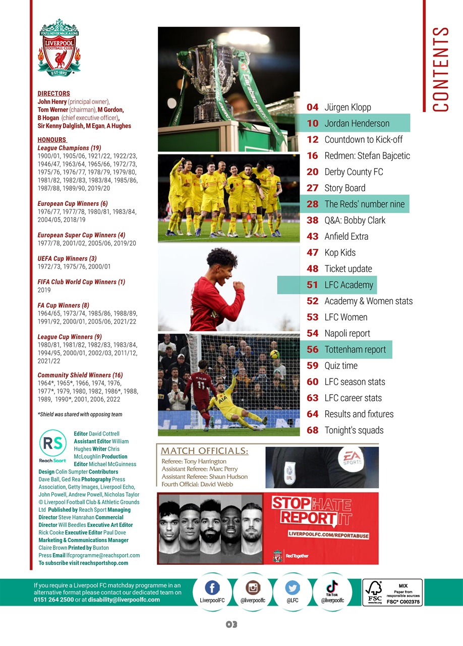 Liverpool FC Programmes Preview Pages