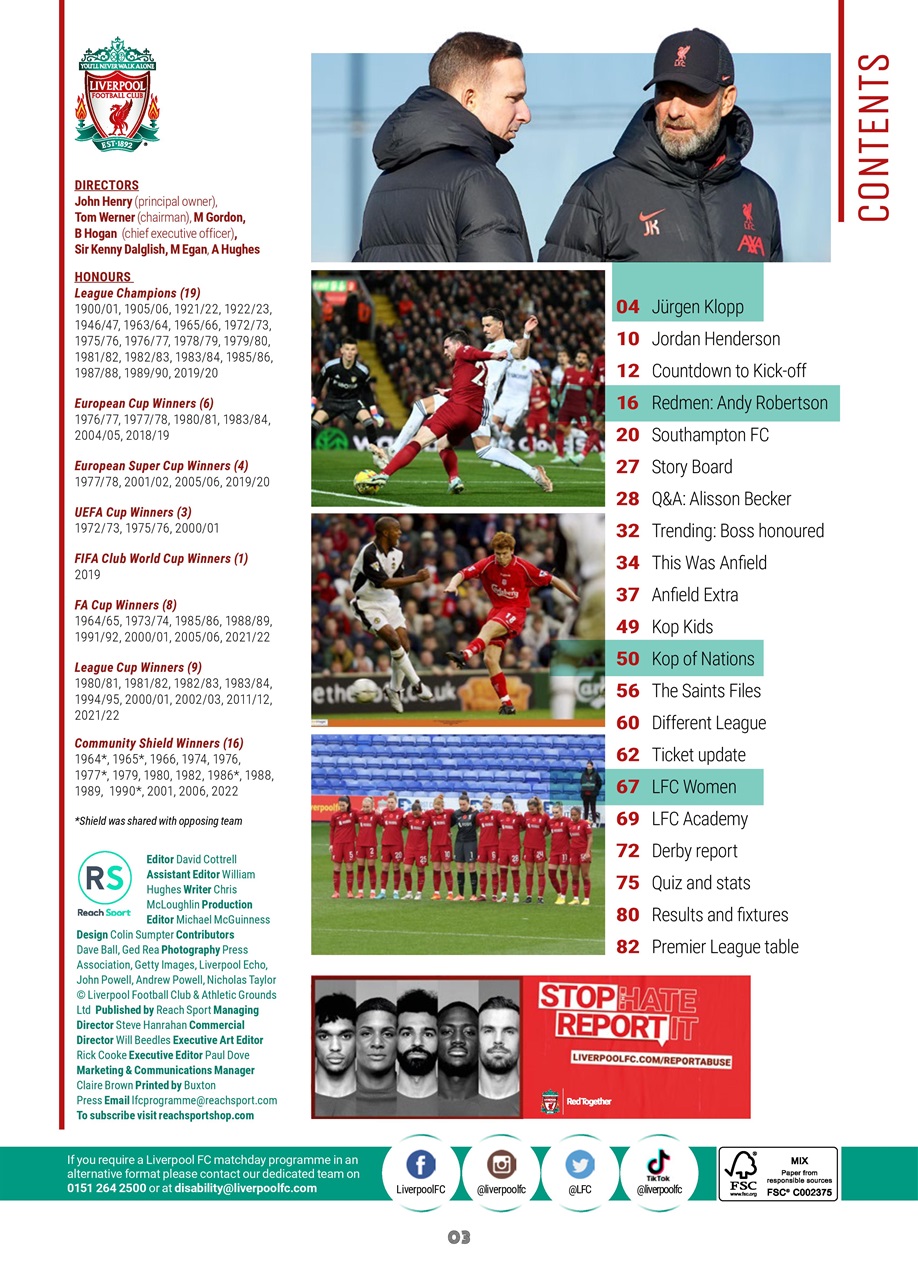 Liverpool FC Programmes Preview Pages