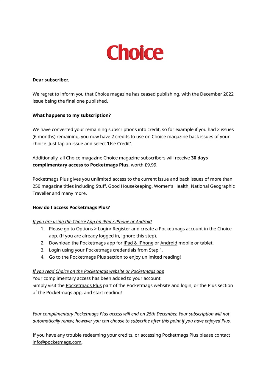 Choice Magazine Preview Pages