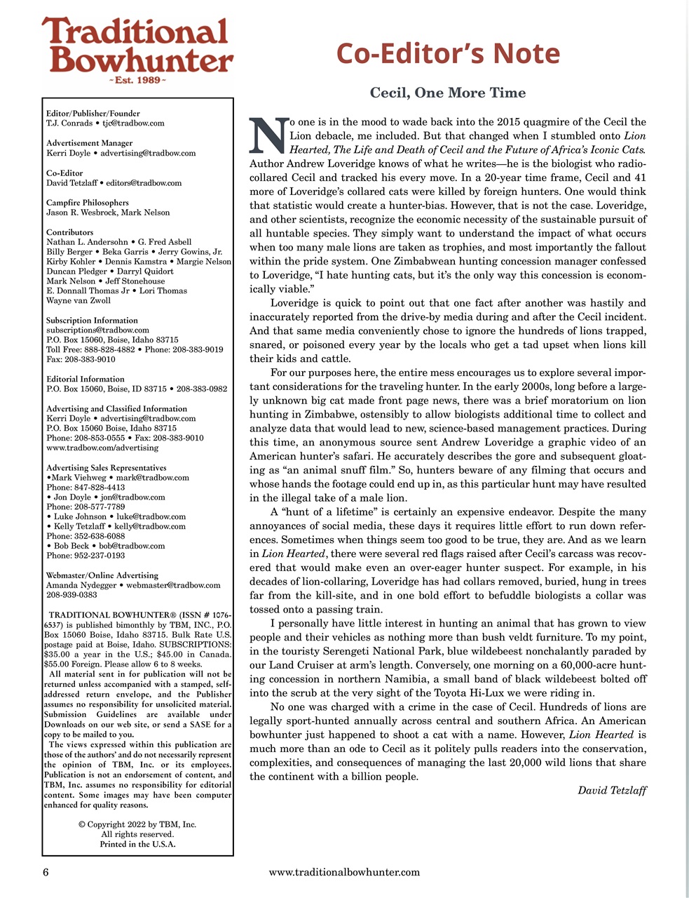 Traditional Bowhunter Magazine Preview Pages