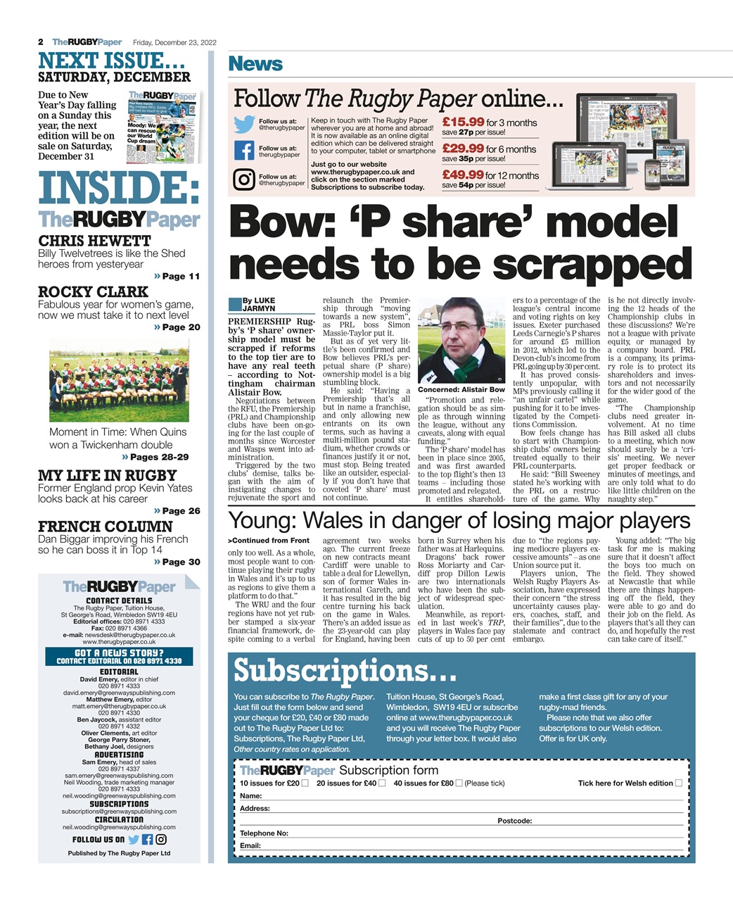 The Rugby Paper Preview Pages