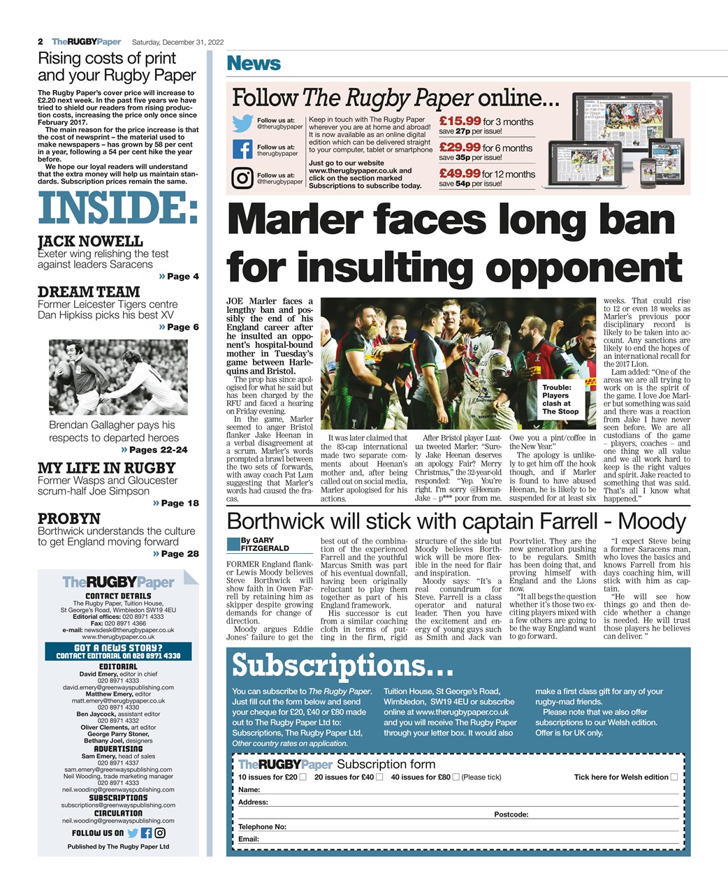 The Rugby Paper Preview Pages