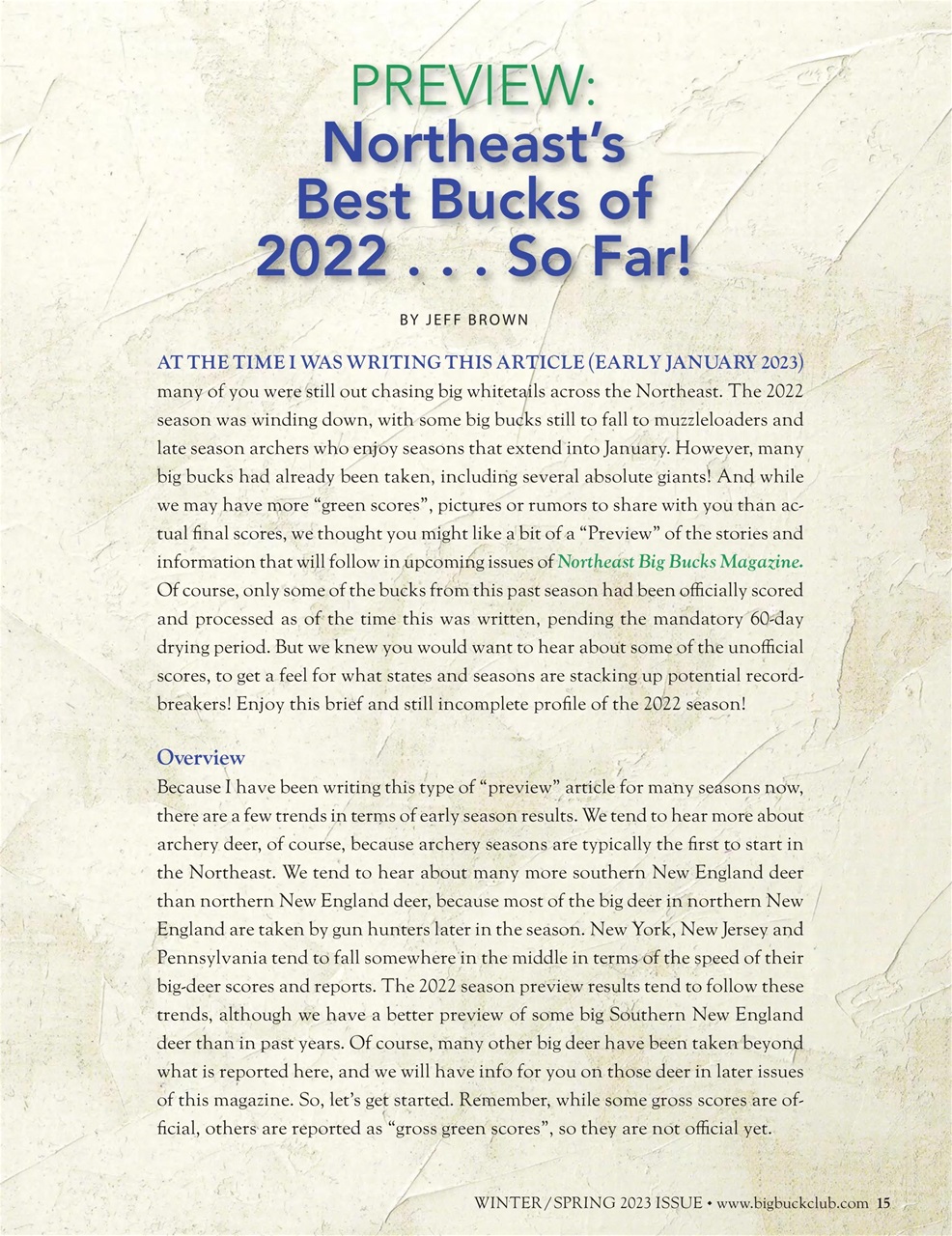 Northeast Big Bucks Preview Pages
