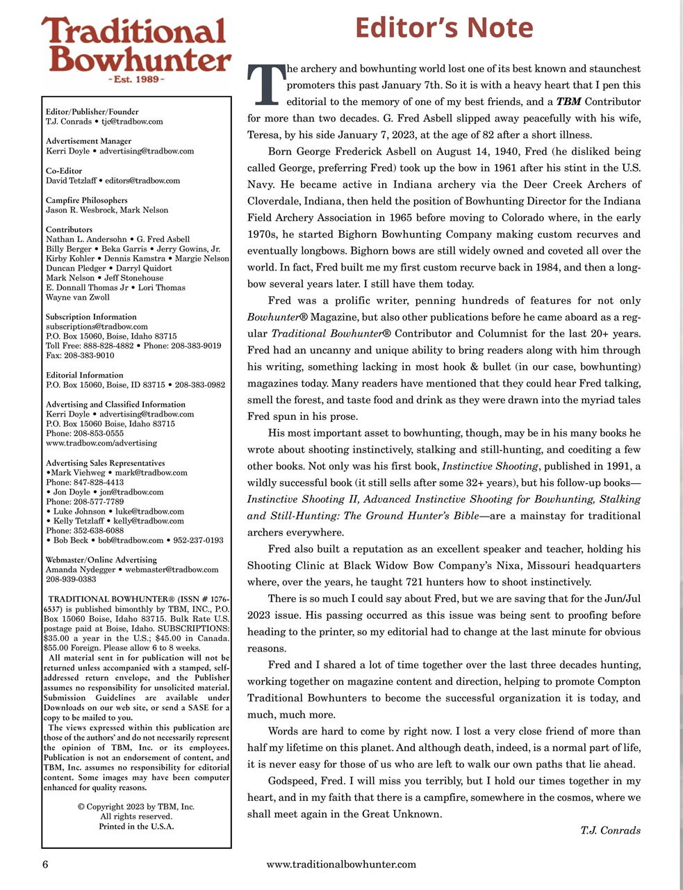 Traditional Bowhunter Magazine Preview Pages