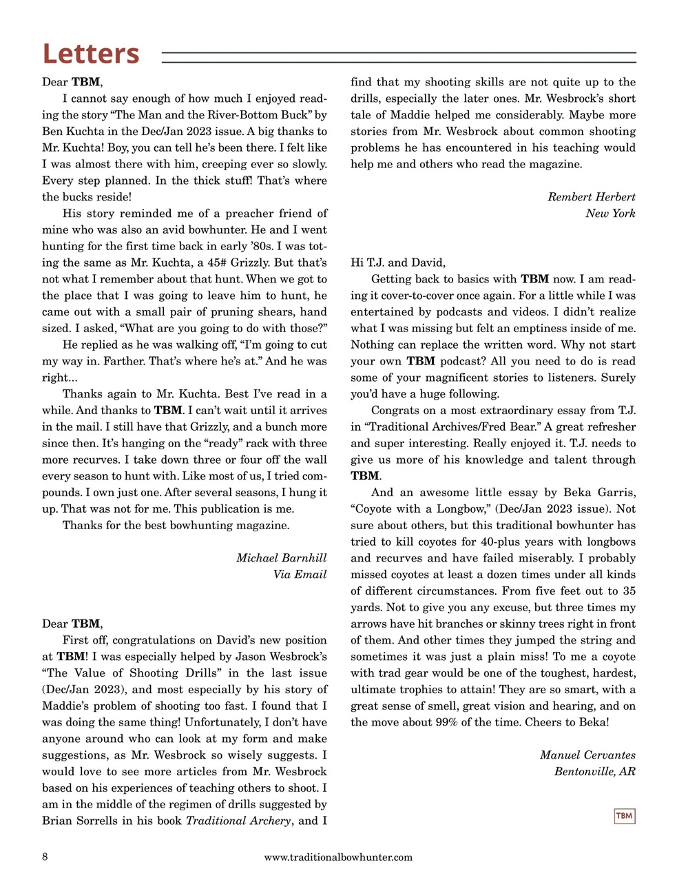 Traditional Bowhunter Magazine Preview Pages