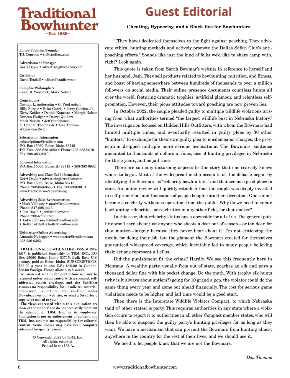 Traditional Bowhunter Magazine Preview Pages