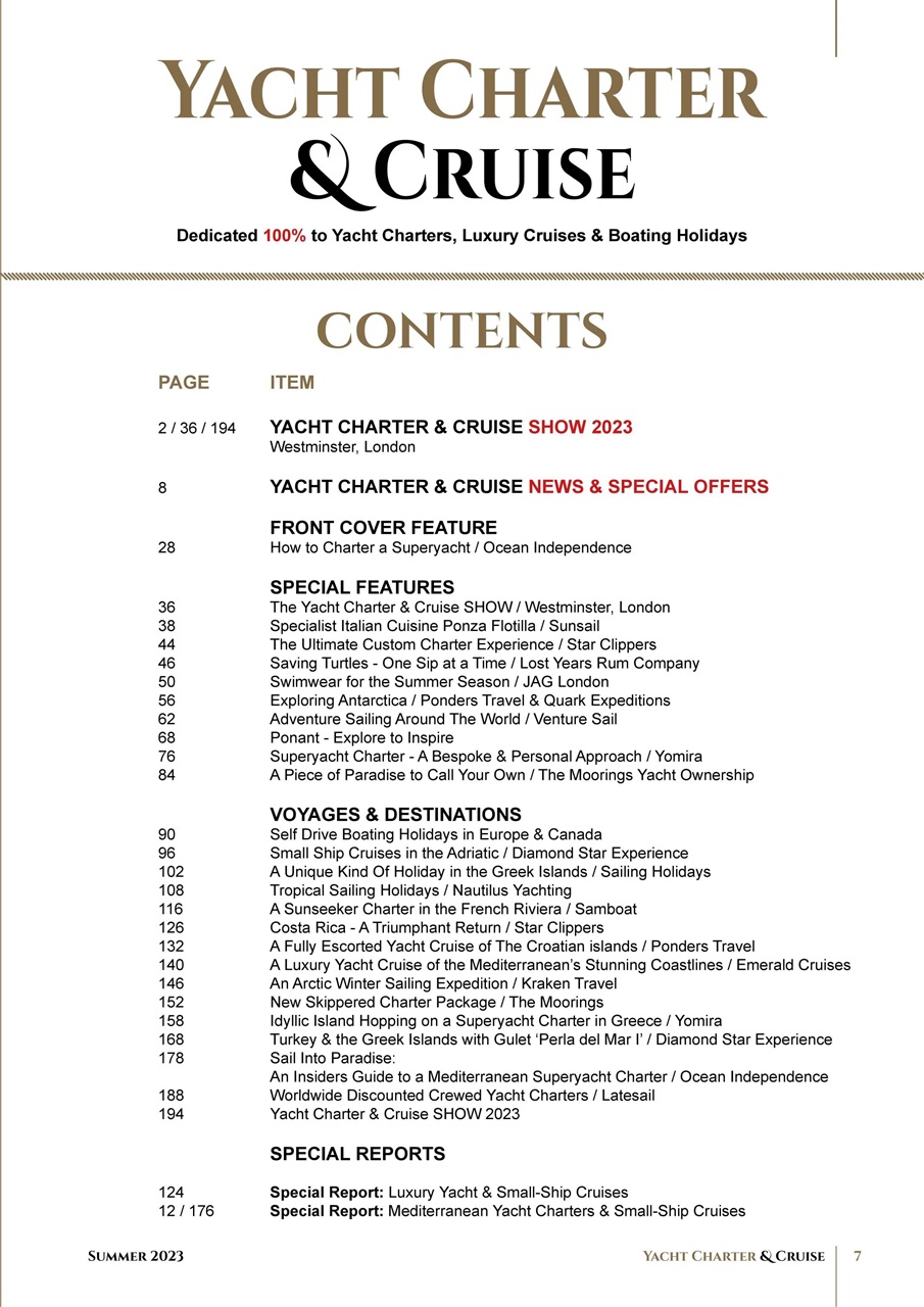 Yacht Charter & Cruise Preview Pages