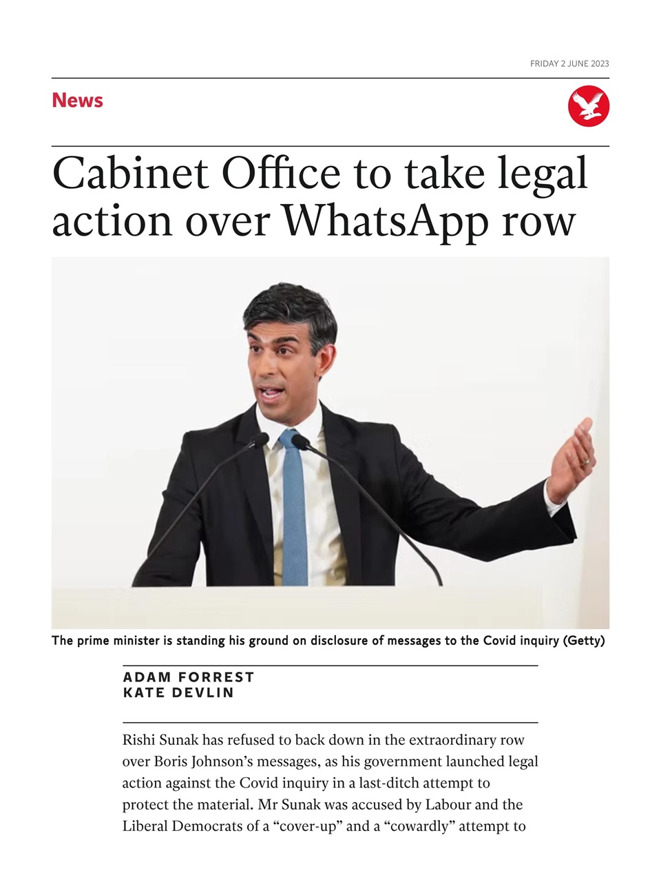 The Independent Daily Edition Newspaper Preview Pages