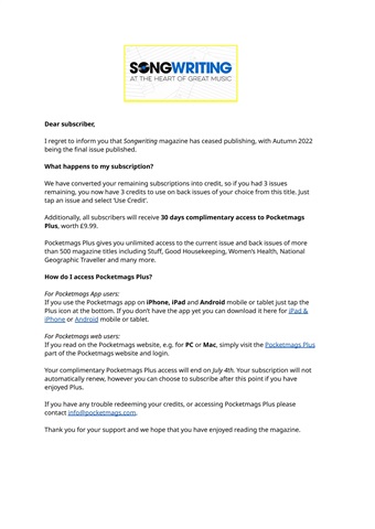 Songwriting Magazine issue Important Notice