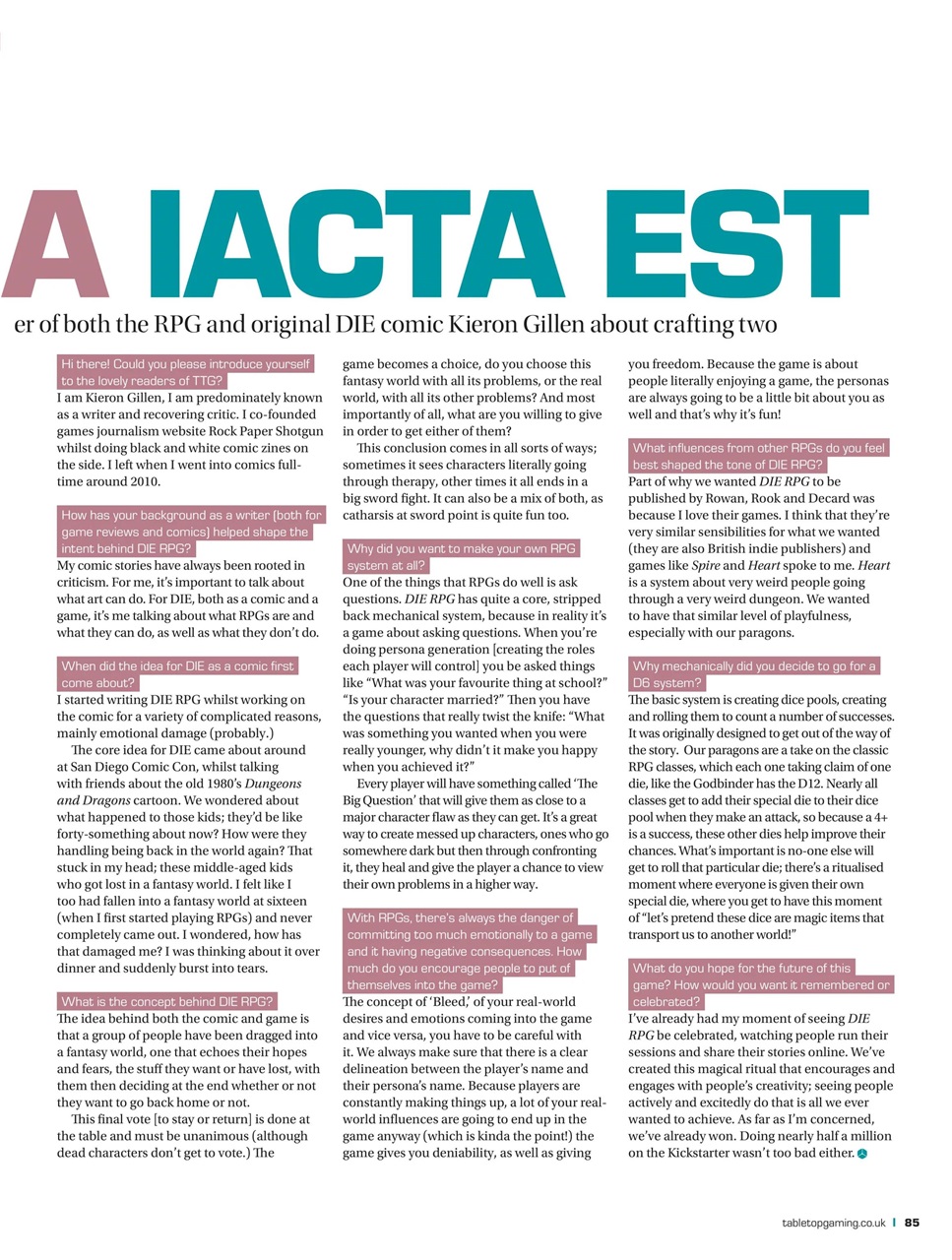 Tabletop Gaming Preview Pages