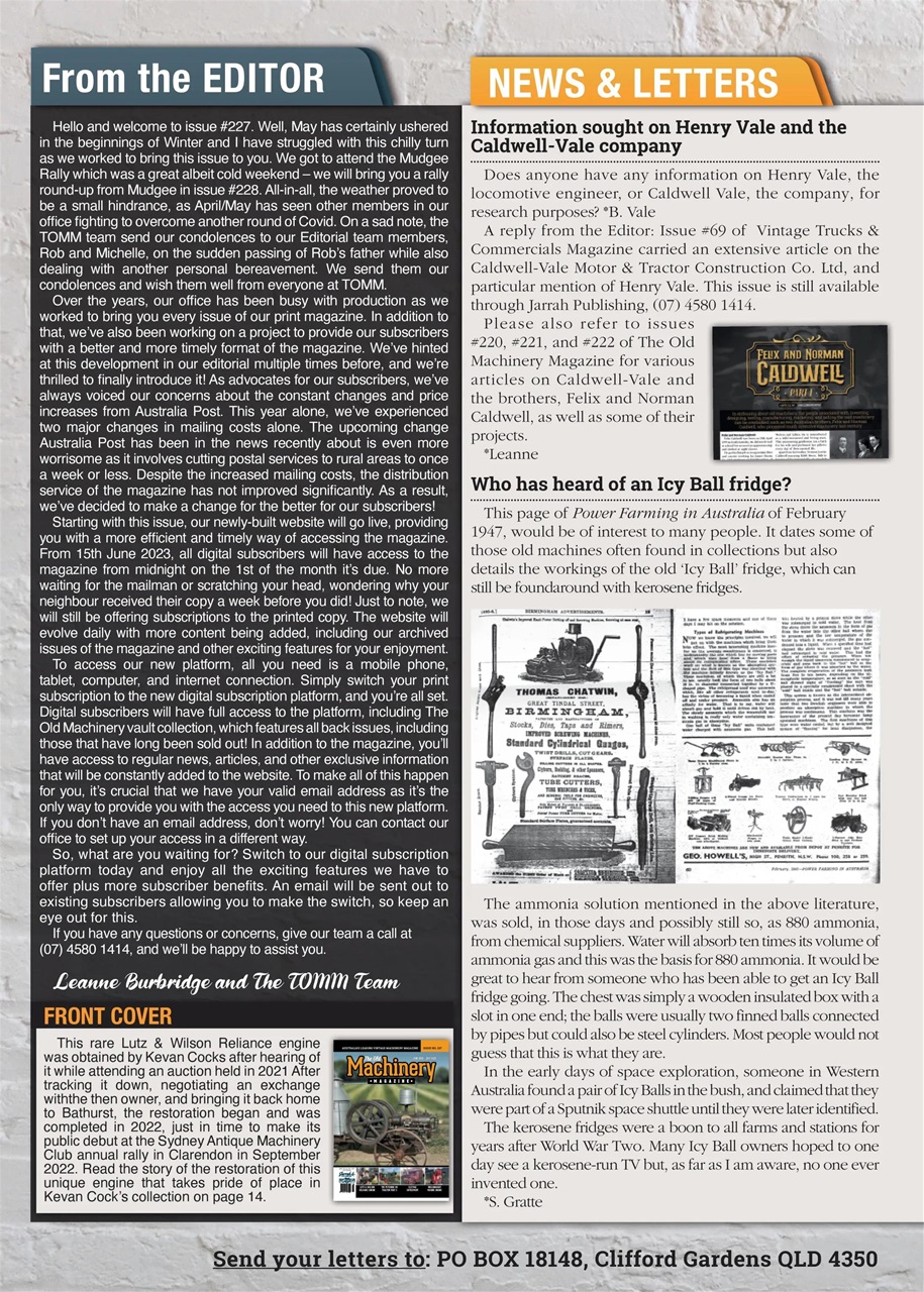 The Old Machinery Magazine Preview Pages