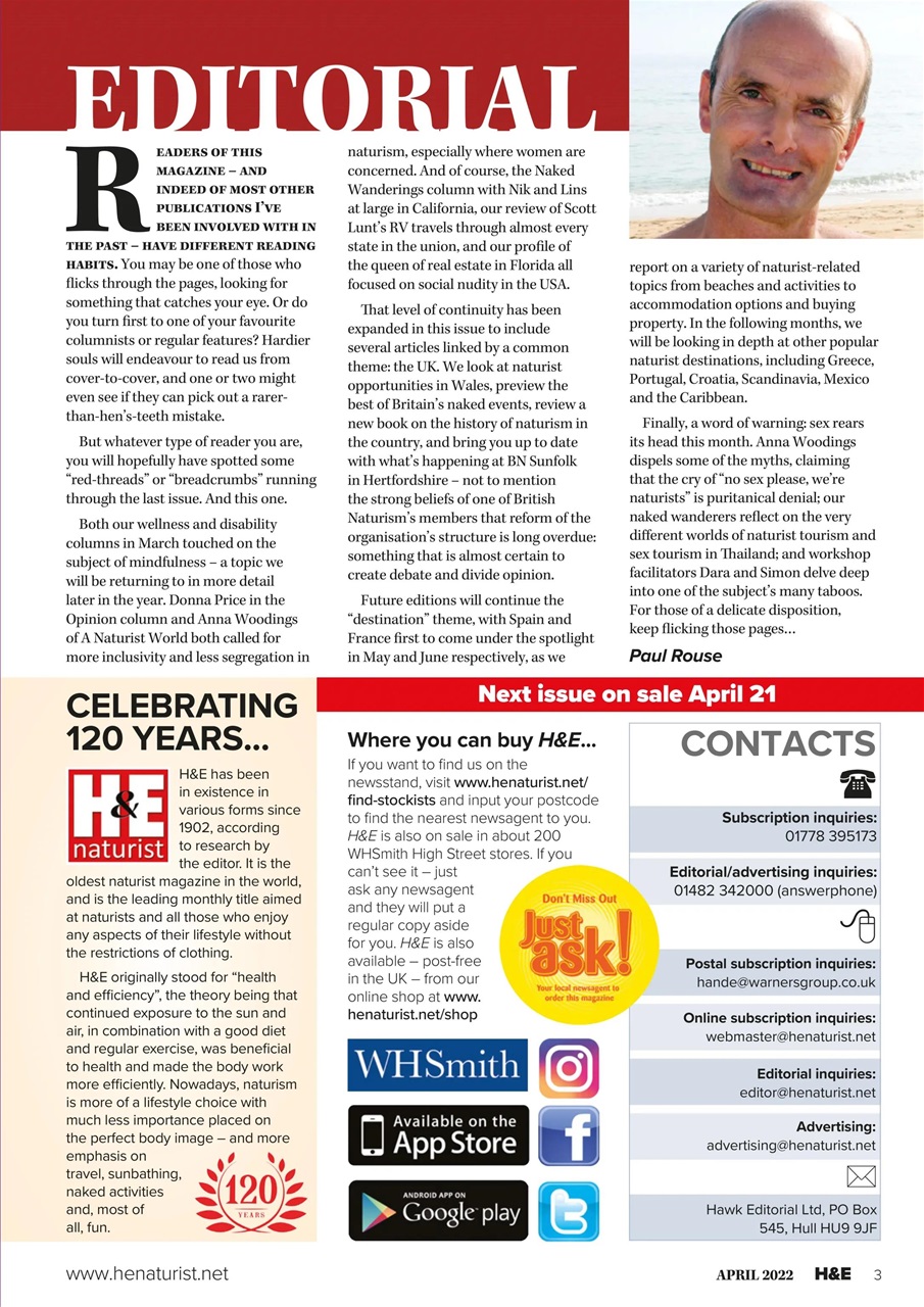 H&E Naturist Magazine - April 2022 Back Issue