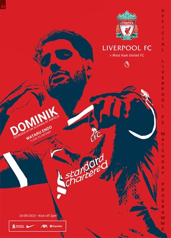 Liverpool FC Programmes issue vs West Ham United 23/24
